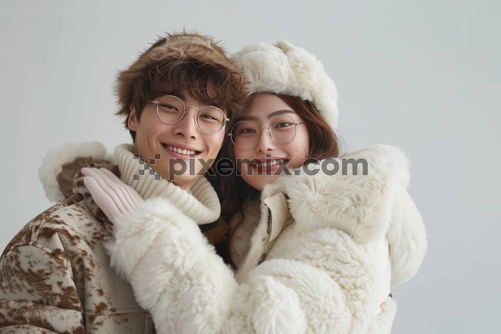 
Stylish young couple posing in winter outfit image.