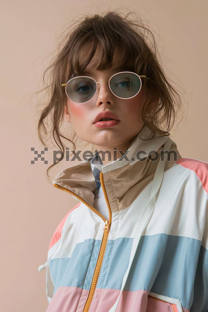 Portrait of a young model with pop jacket image.