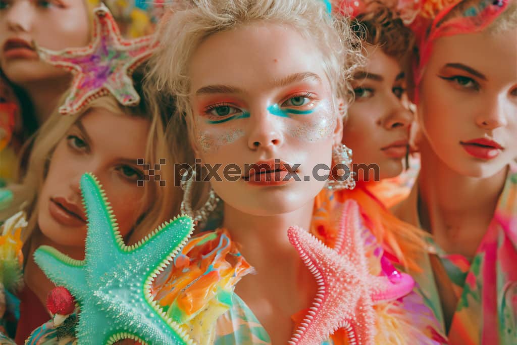 The image shows young womens flaunt starfish-inspired makeup.