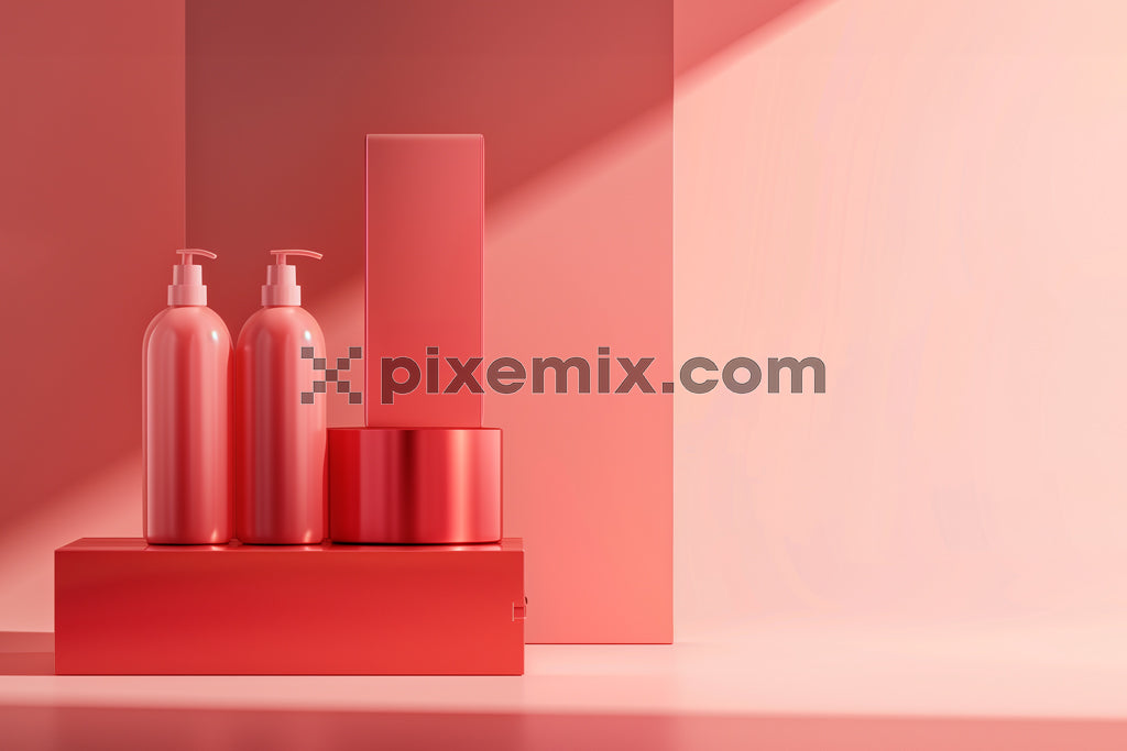 Minimalist beauty product display with pink packaging in soft gradient lighting and modern composition.