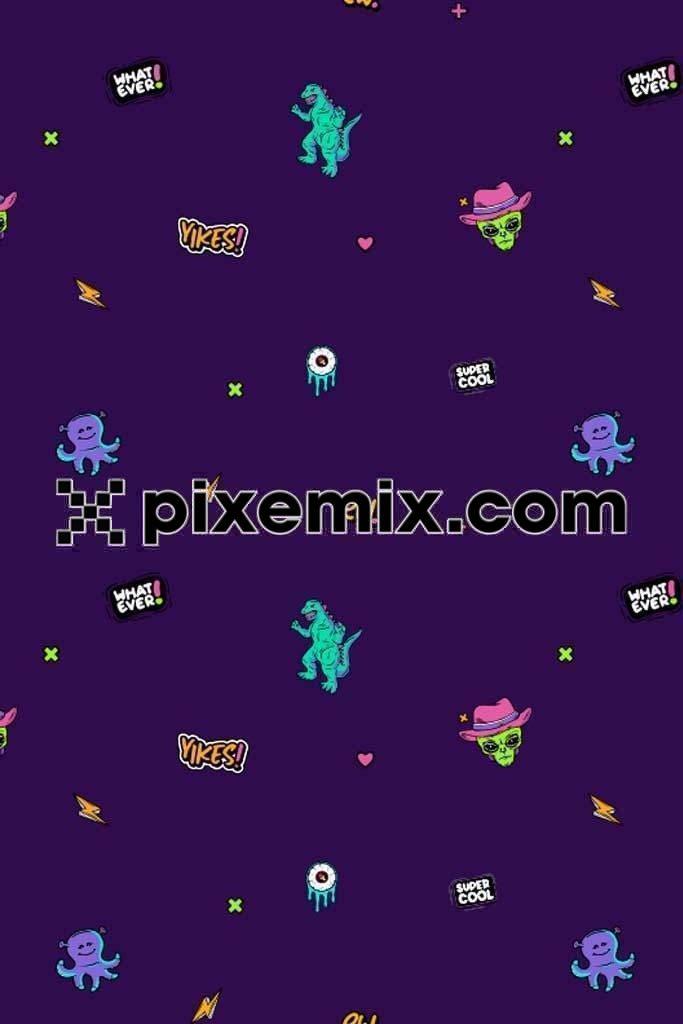 Cute alien icons product graphic with seamless repeat pattern