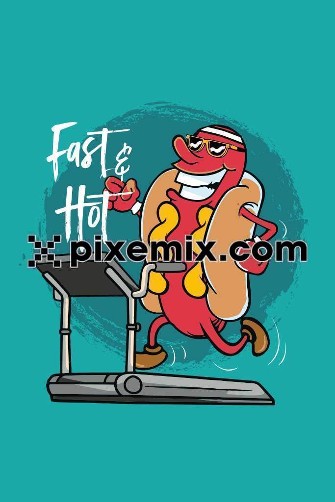 Cute cartoon hot dog running on treadmill vector product graphic