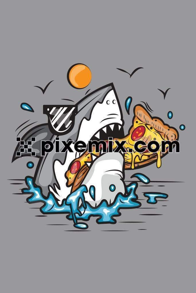Cartoon sharks and pizza slice vector product graphic