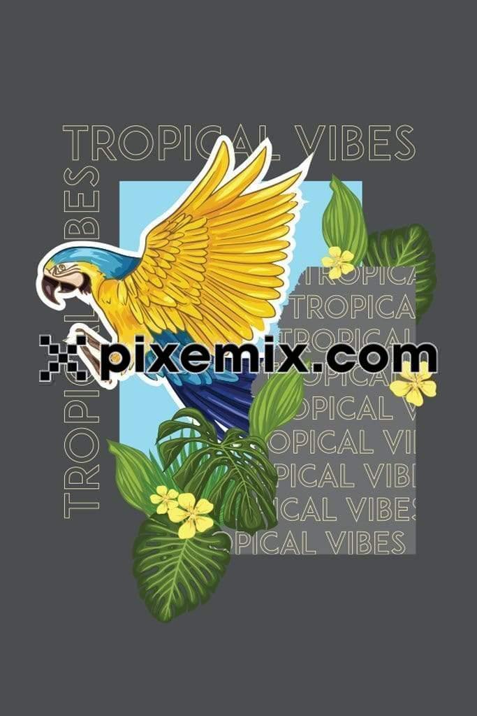 Tropical bird scarlet macaw with typography product graphic