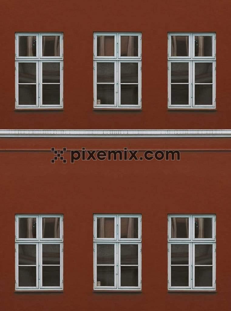Brown building wall with windows in symmetry