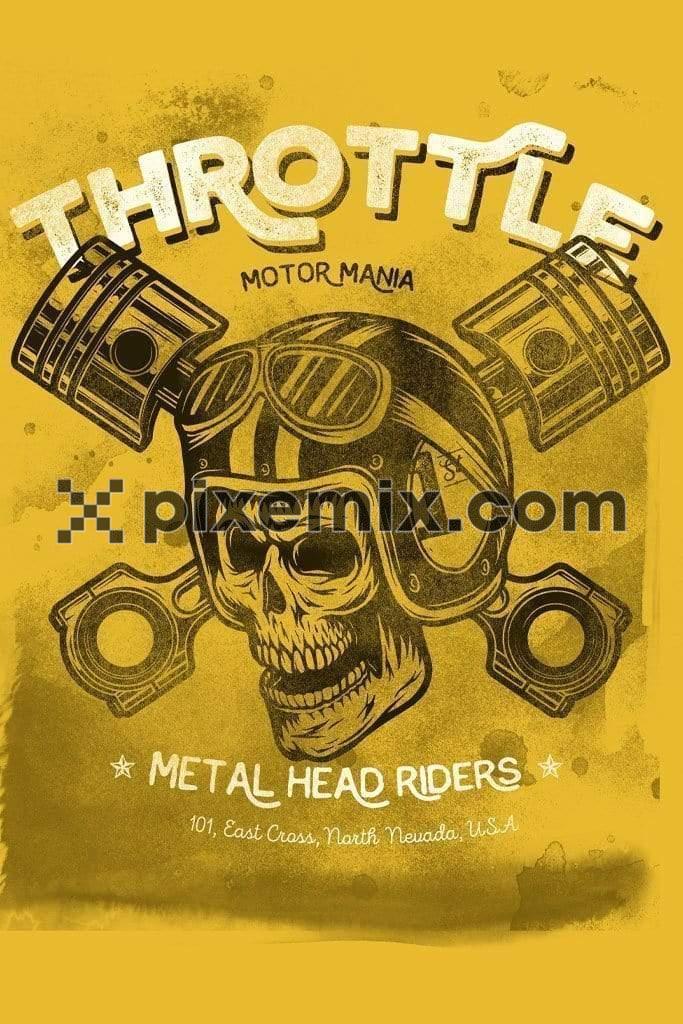 Vintage skull motorcycling product graphic with distress effects