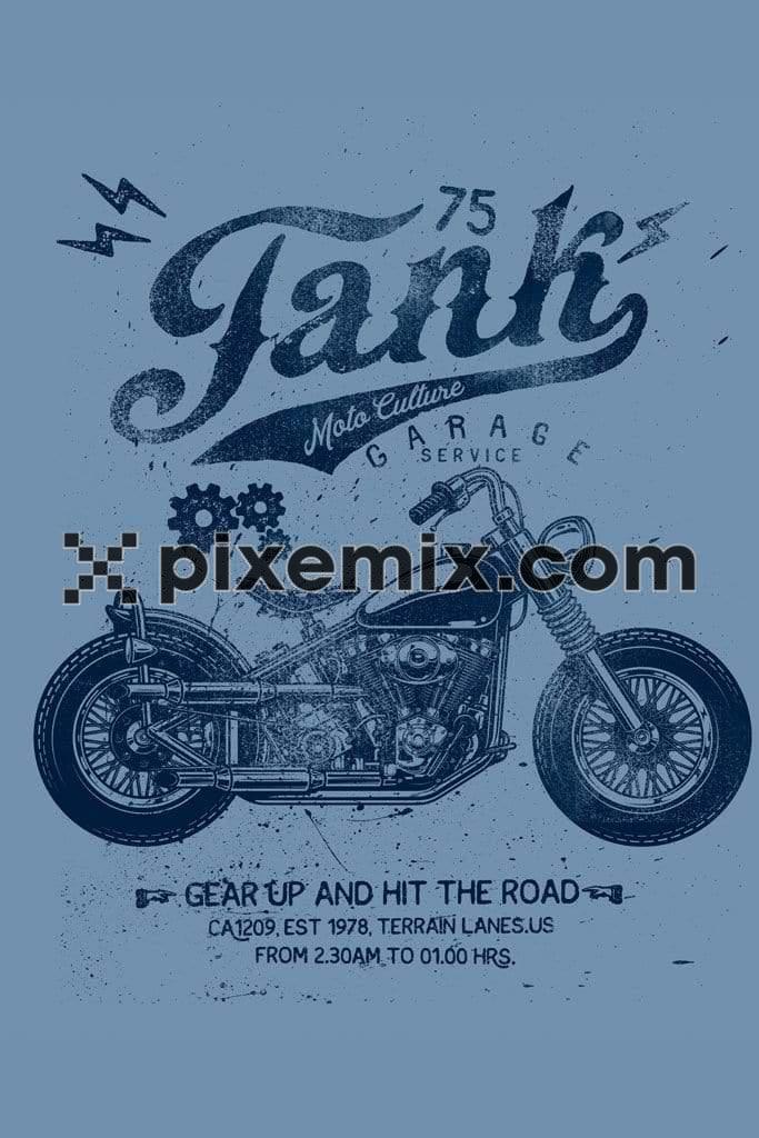Vintage motor cycling typography product graphic with distress effect