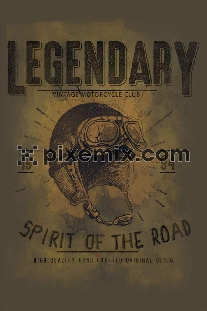 Vintage motorcycling gear product graphic with distress effects