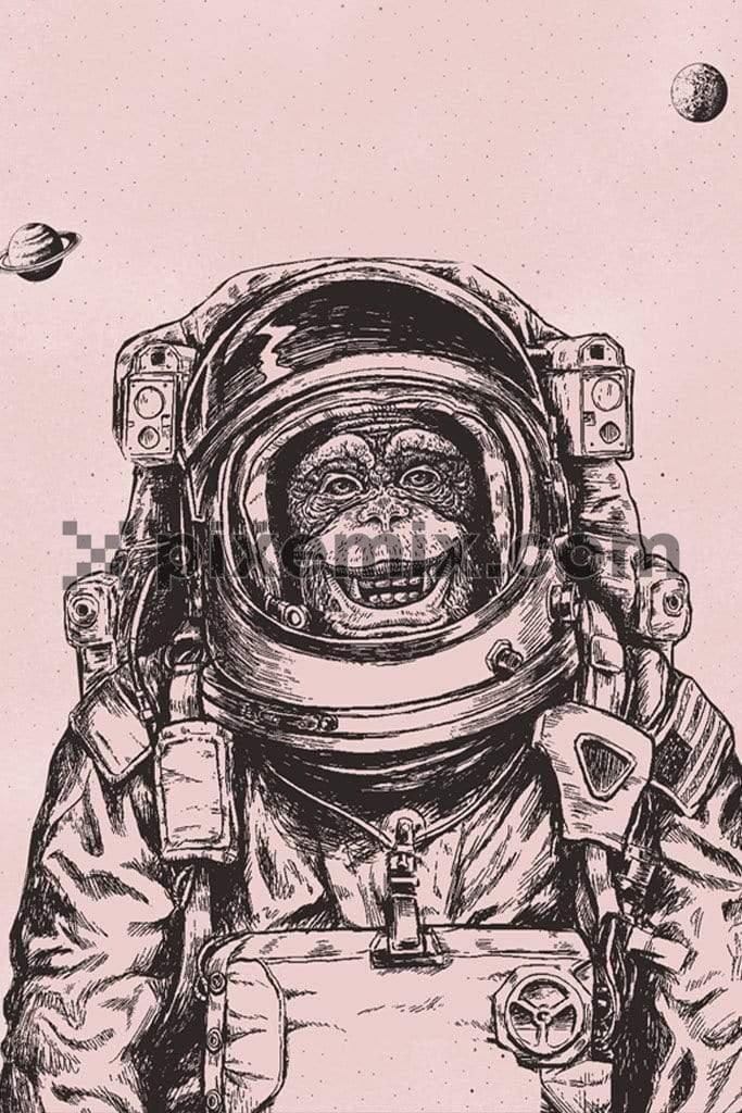 Astronaut monkey hand art quirky product graphic