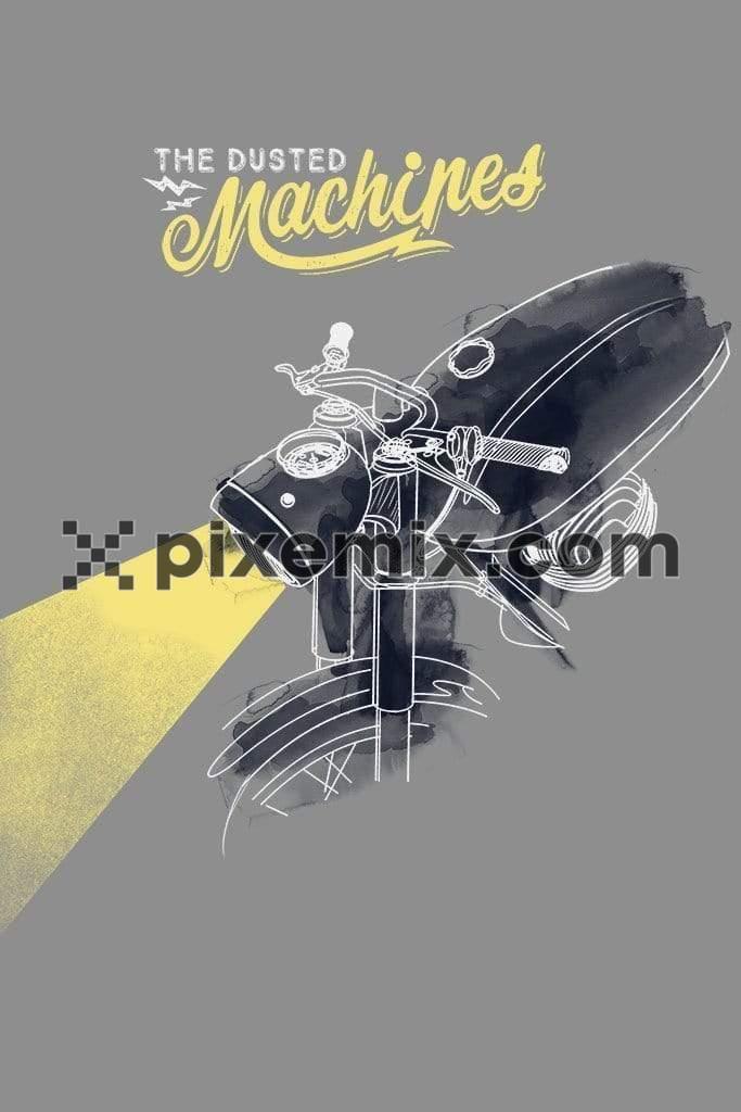 Handart motorcycling product graphic with water color effects