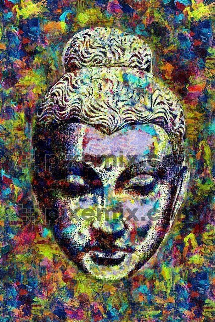 Abstract multicolored budha product graphic with oil paint effect