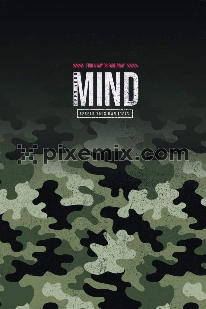 Placement faded camo pattern product graphic with typography