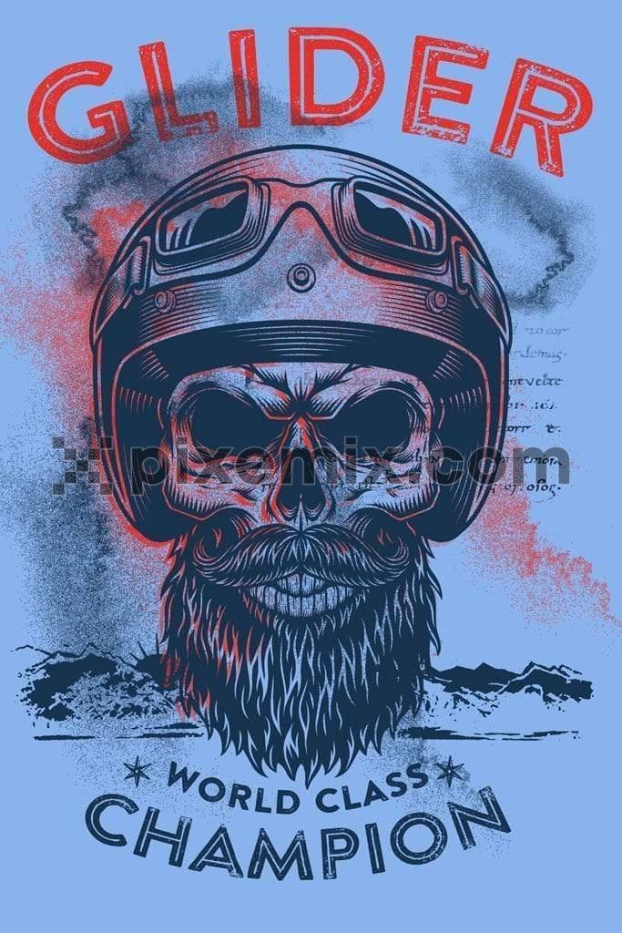 Bearded skull biker product graphic with distress effects