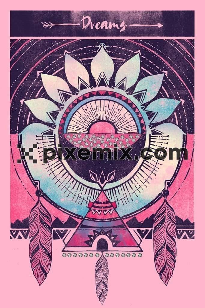 Bohemian inspired dreamcatcher product graphic wIth distress effect