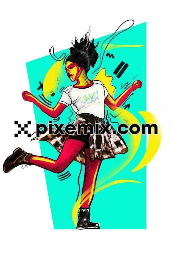 Sketchy street dancing girl product graphic