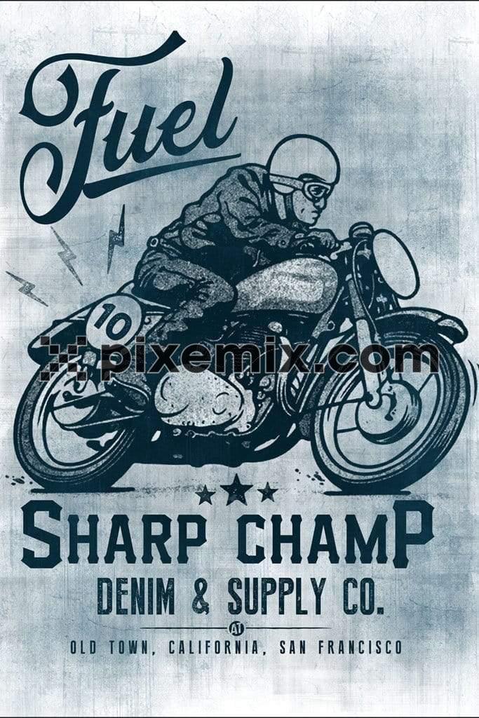 Vintage motorbiking product graphic with distress effect