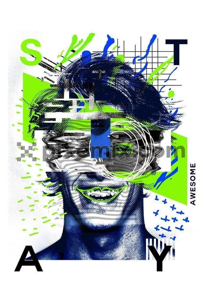 Abstract man face puzzle product graphic