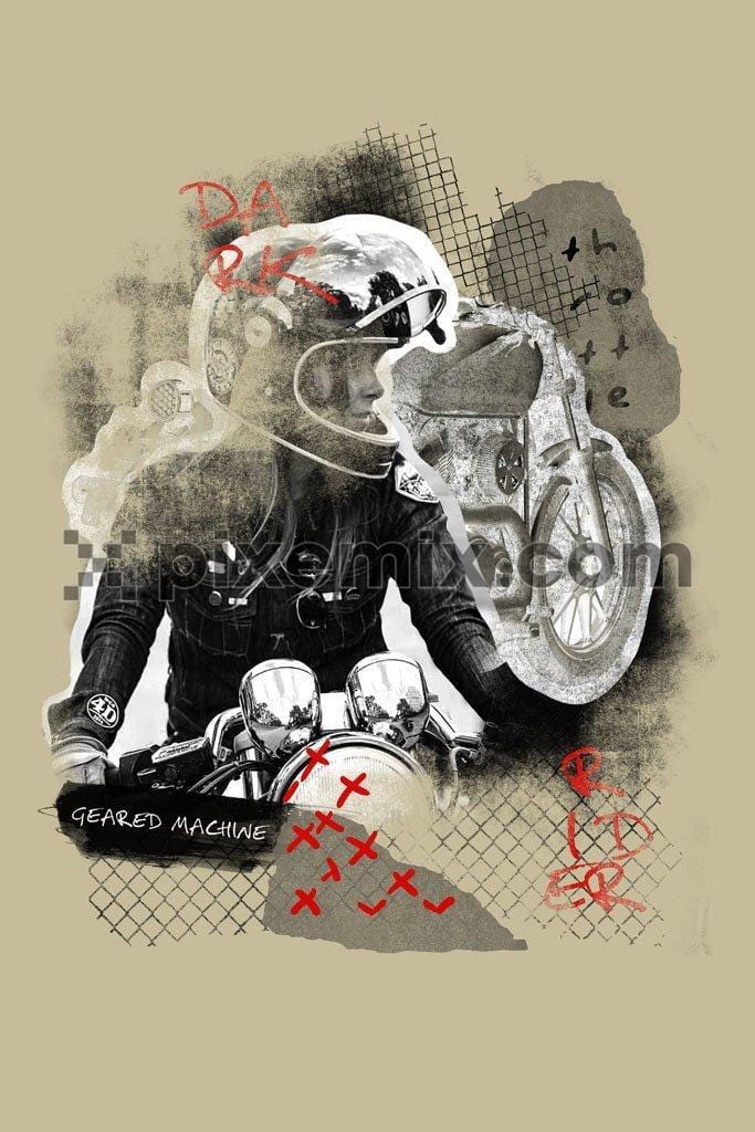 City girl motor biker product graphic with distress effect