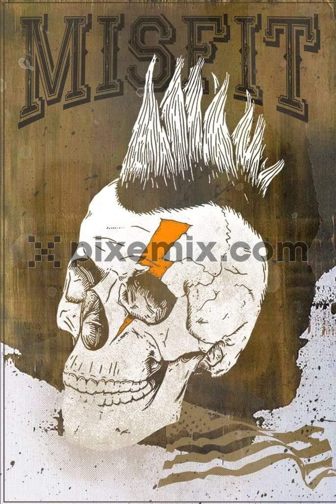 Goth inspired punk skull product graphic with distress effect