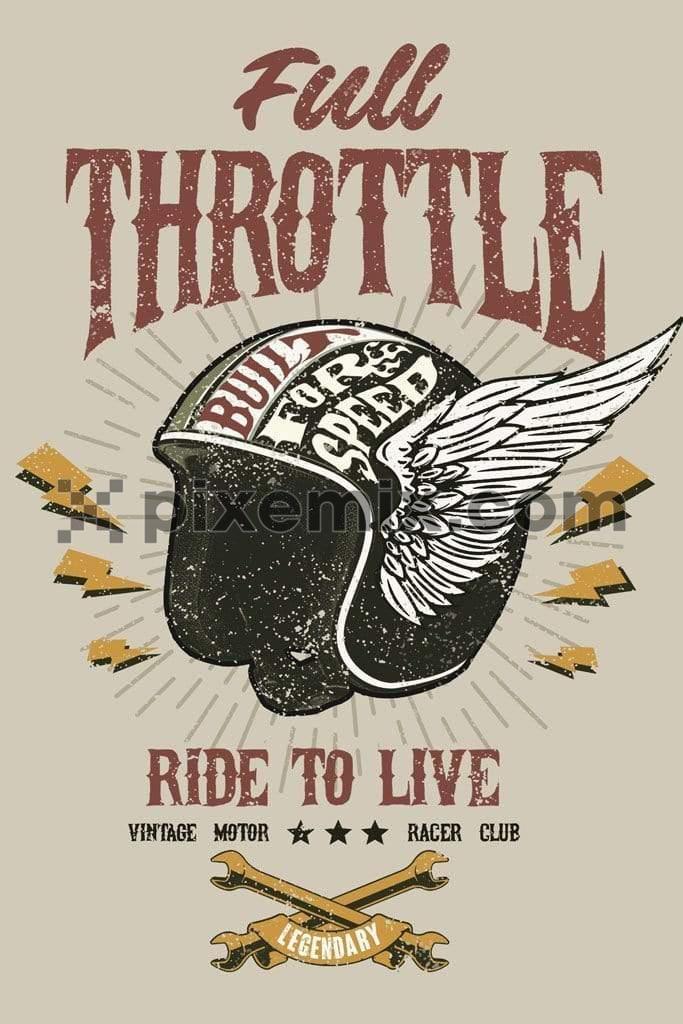 Vintage poster inspired motorcycling product graphic with distress effects