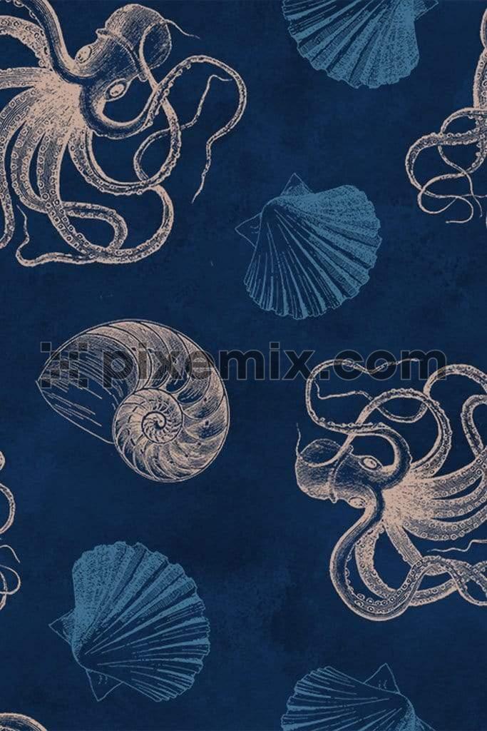 Nautical inspired sea life pattern product graphic with distress effect