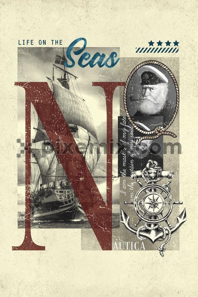Vintage nautical inspired product graphic