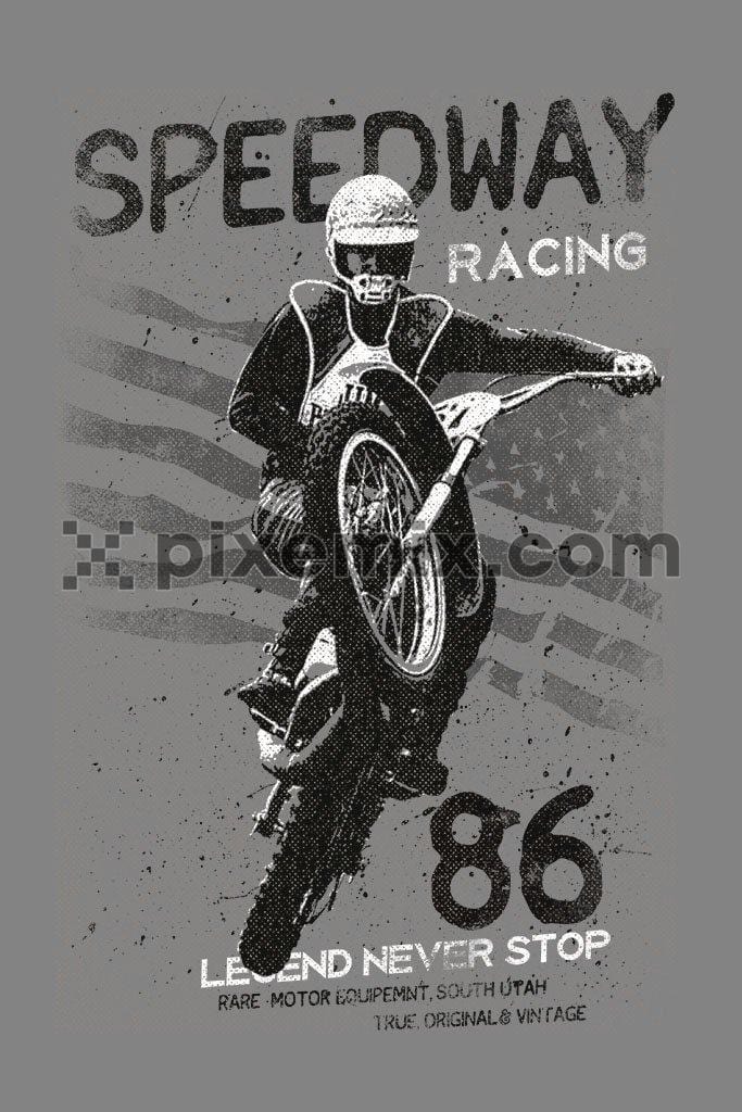 Vintage racer motorbiking product graphic with distress effect