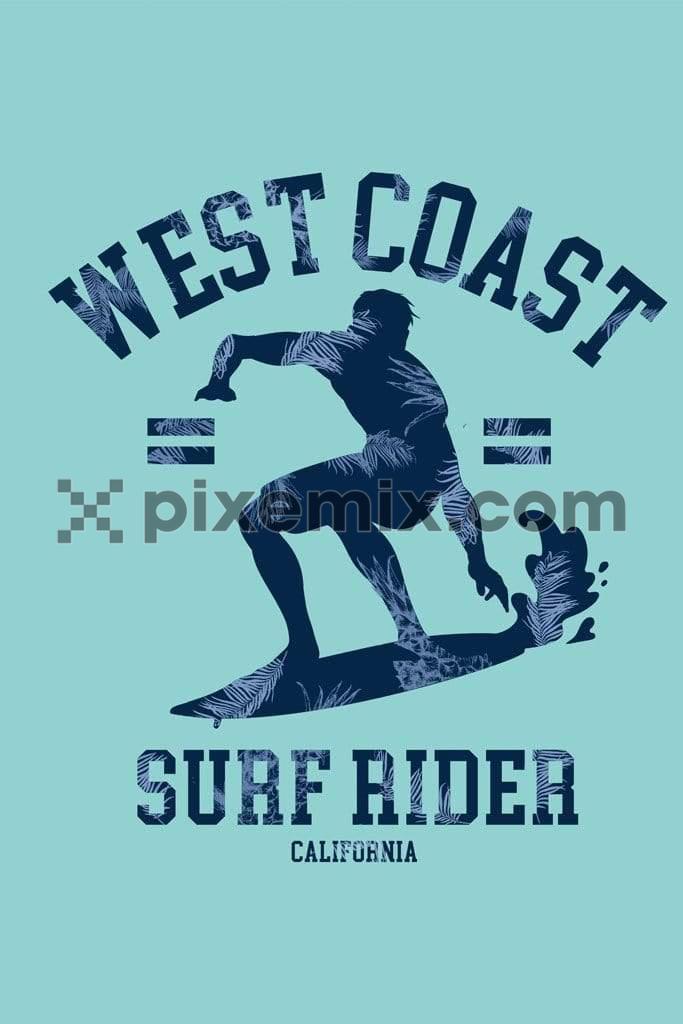 Surfing silhouette product graphic with typography