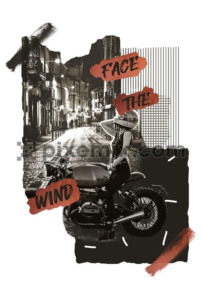 Modern urban street girl motorcycling product graphic