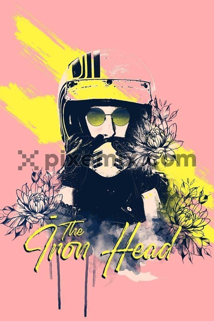 Biker women product graphic with flowers and brushed effect