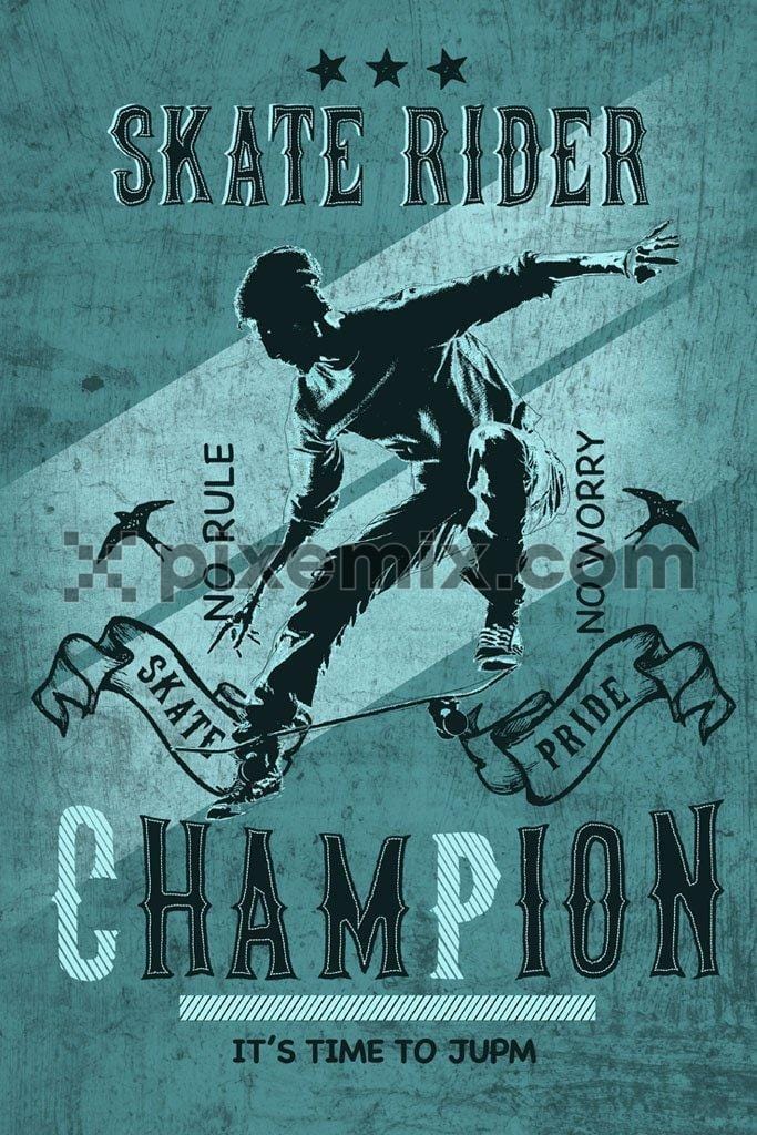 Champion skate rider product graphic with distress effect