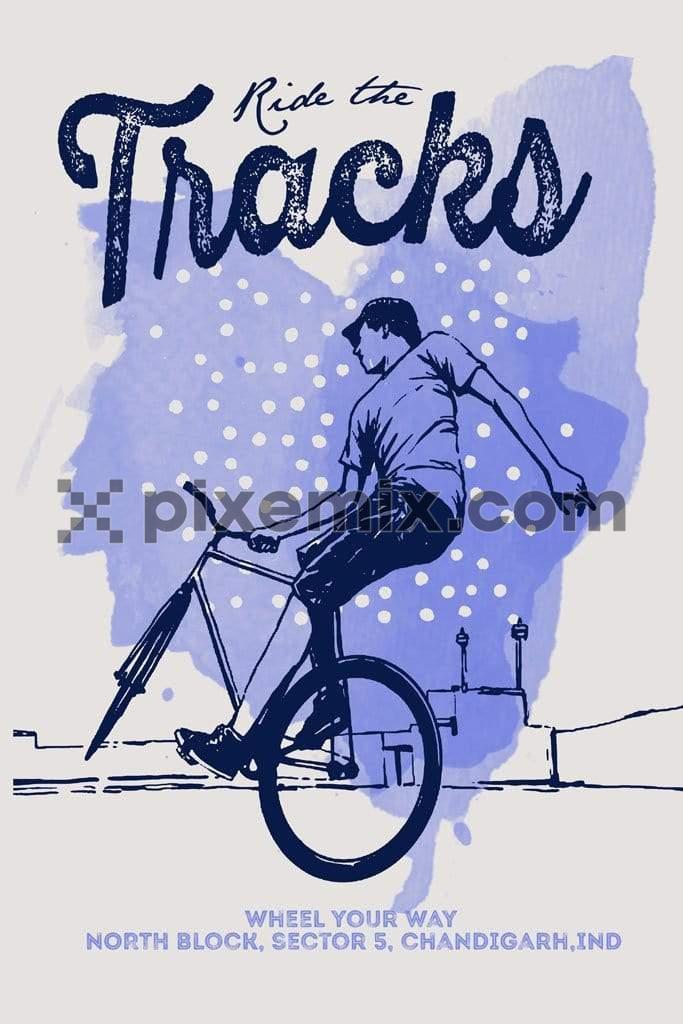 Urban cycling product graphic with water color effect