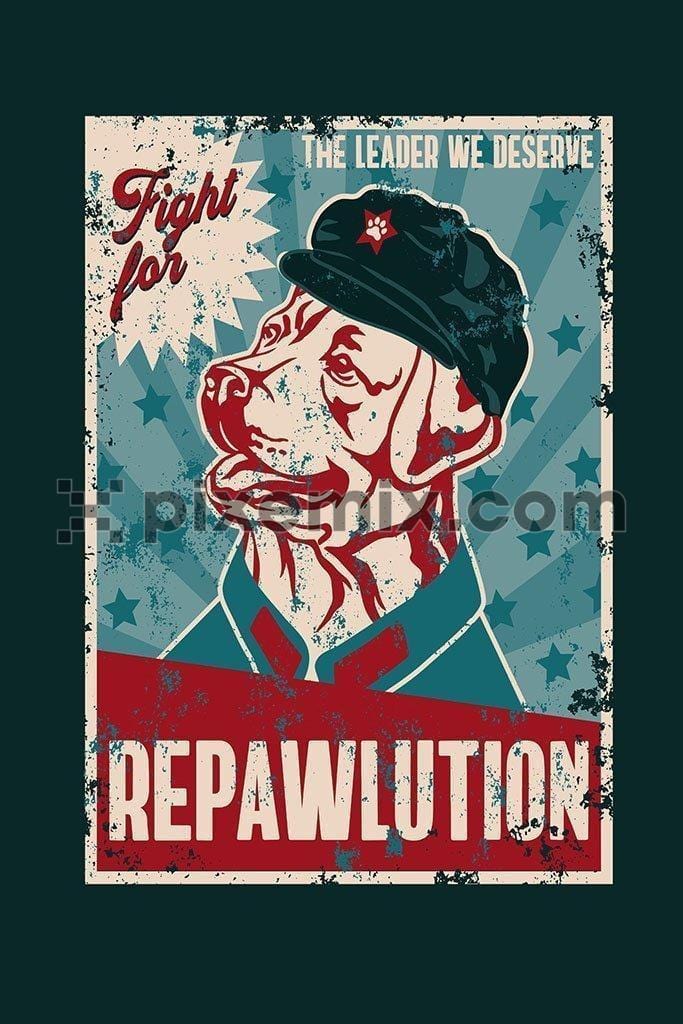 Retro vintage dog poster art vector product graphic with distress effect