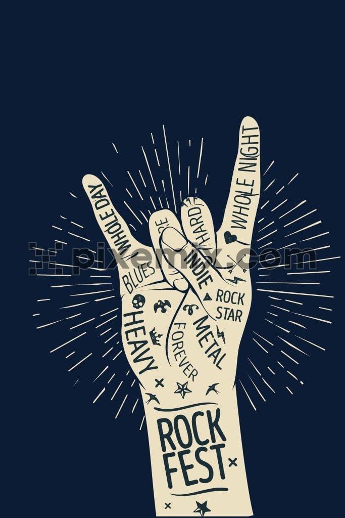Rock music tattooed hand placement vector product graphic