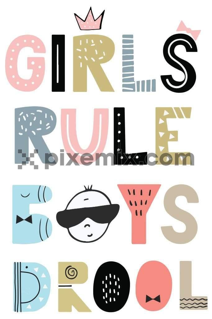 Attitude girl power fun typography vector product graphic