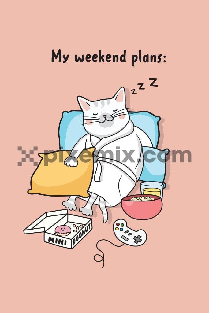 Cartoon cute kitty weekend plans vector product graphic