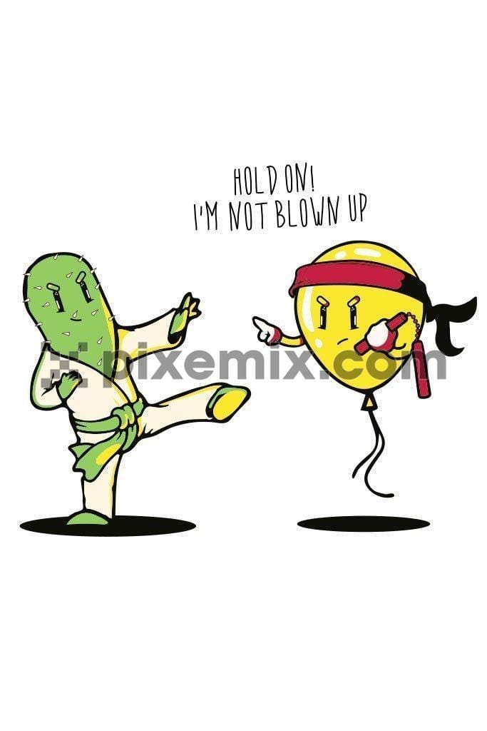 Cartoon cactus and balloon fighting vector product graphic