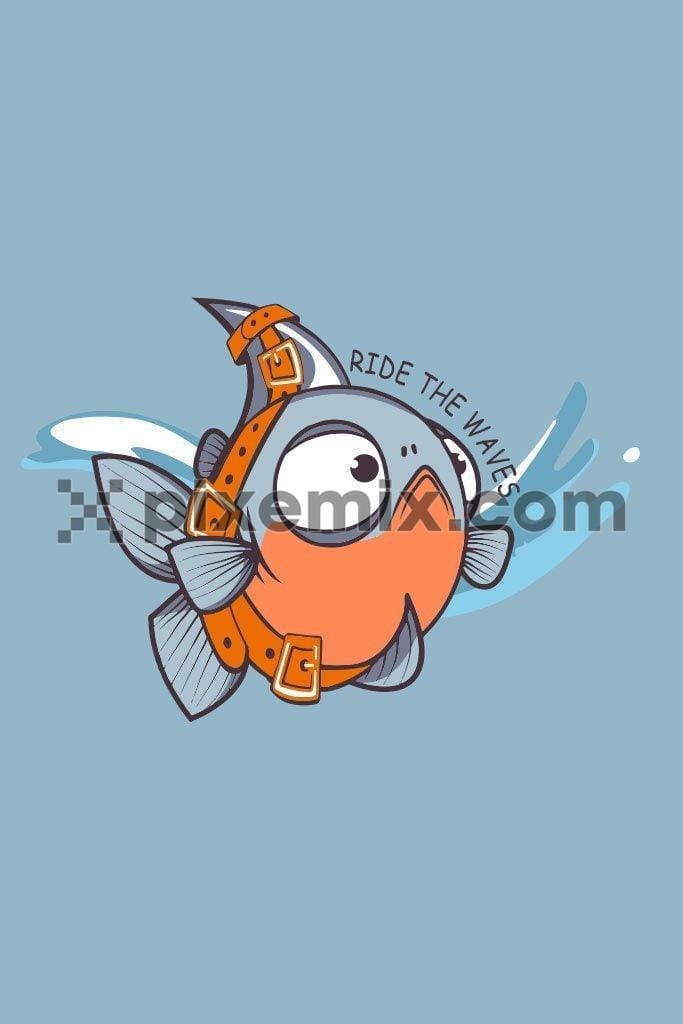 Brave cute fish riding the waves product graphic