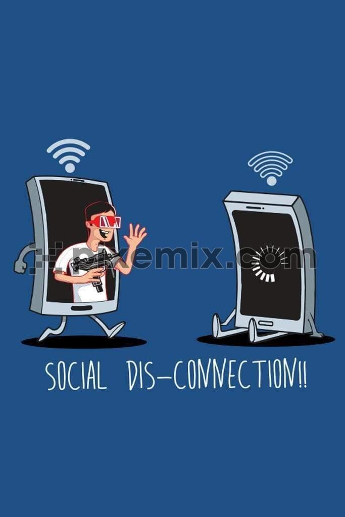 Covid inspired social disconnection quirky vector product graphic