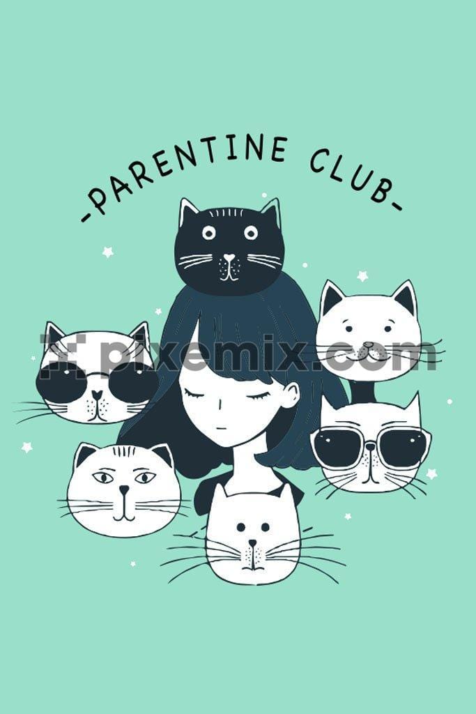 Parentine cat club vector product graphic