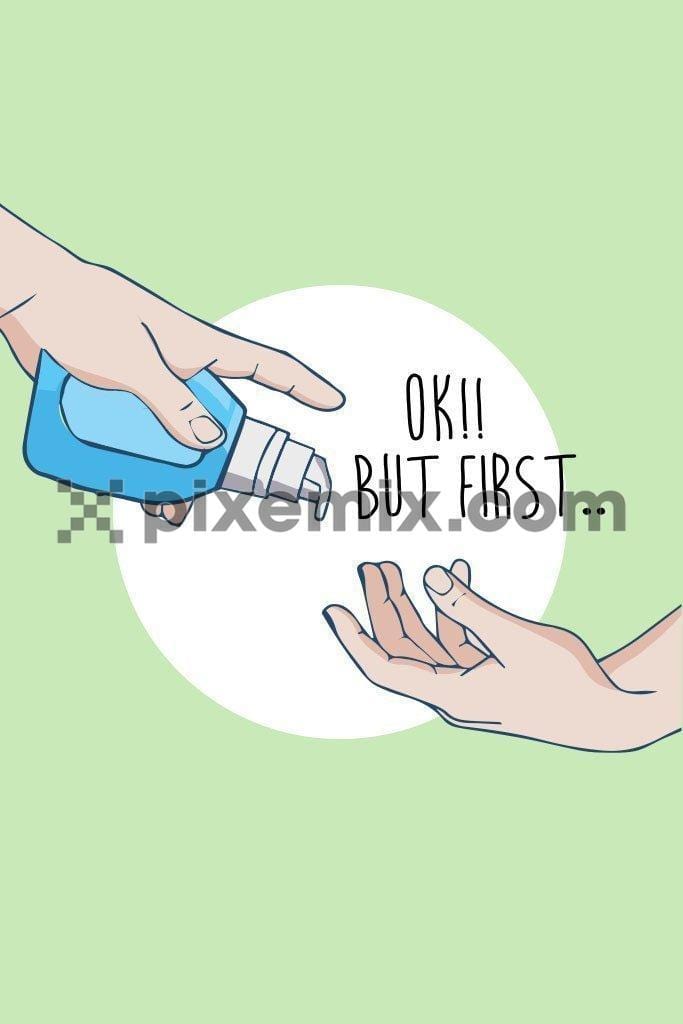 Covid hand sanitizer awareness quirky vector product graphic