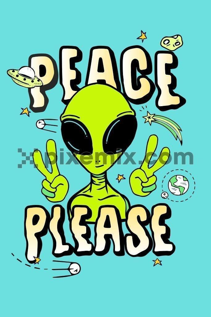 Alien advocate of peace quirky vector product graphic