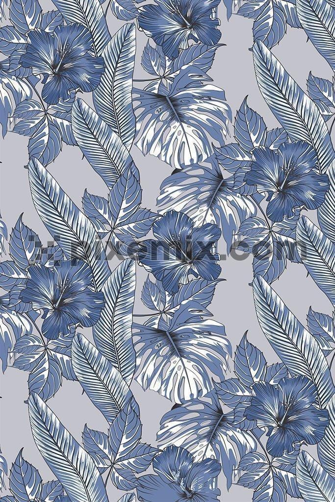 Monochrome tropical leaves & floral vector product graphic