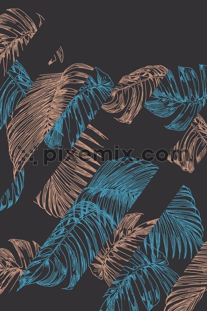 Modern tropical lineart sliced leaves vector product graphic