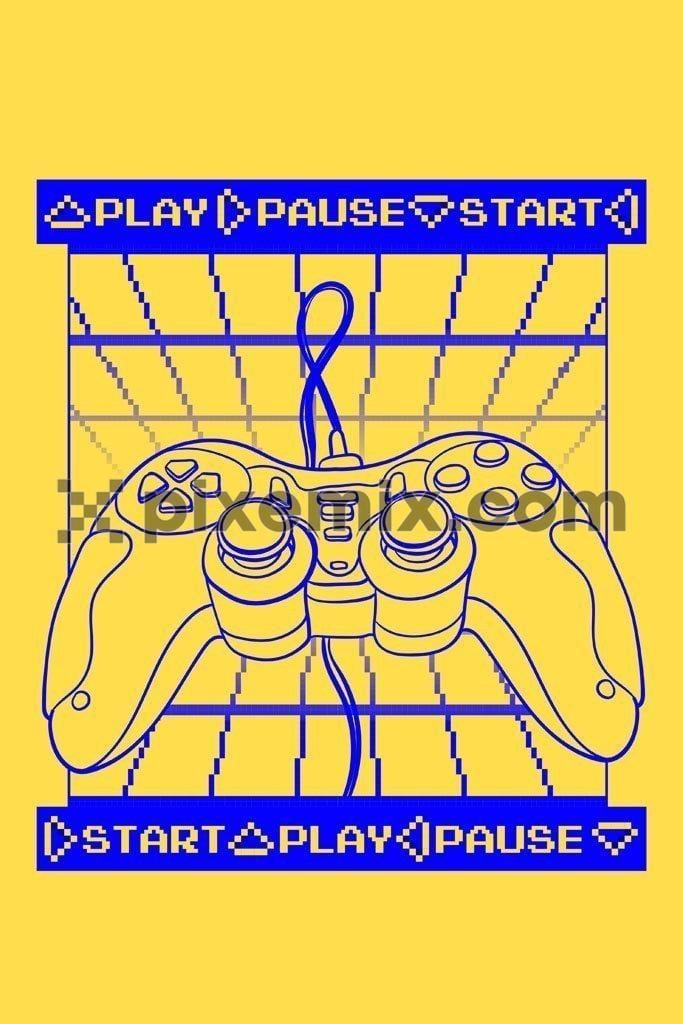 Joystick play pause start vector line art product graphic