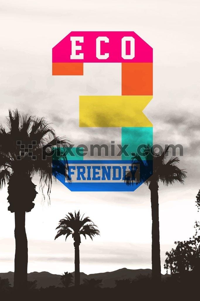 Colorful number with palm tree vector product graphic