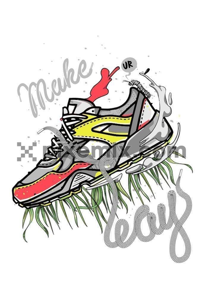 Sneaker with grass leays typography vector product graphic