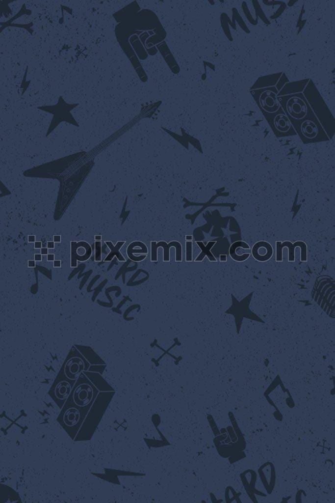 Monochrome music vector icon product graphic with distress effect