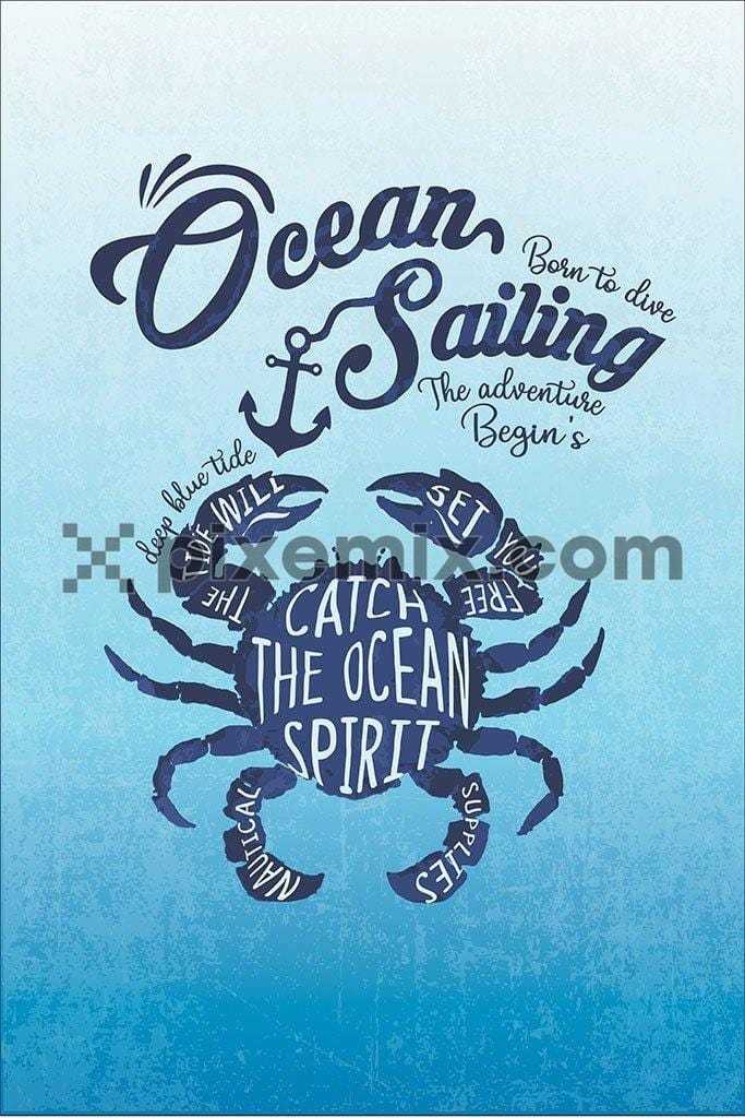 Nautical inspired crab vector product graphic with typography play