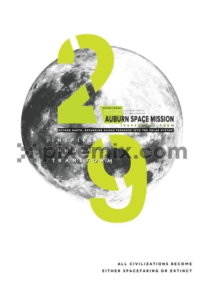 Space mission vector product graphic with typography play